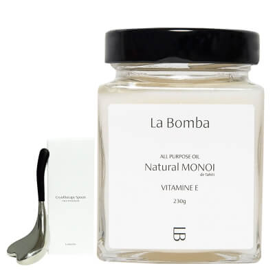 La Bomba Cryotherapy Spoon + Natural Monoi Vitamine E ZESTAW Łyżka do masażu twarzy 1 szt + Unikalny, tradycyjny olej Monoi 230 g