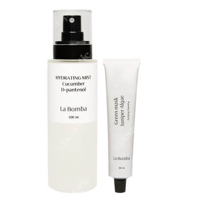 La Bomba Green Mask + Hydrating Mist ZESTAW Maseczka oczyszczająca do cery trądzikowej, tłustej i mieszanej 80 ml + Mgiełka nawilżająco-kojąca o zapachu ogórka 100 ml