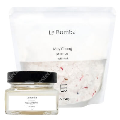 La Bomba May Chang Refill Pack + Natural Monoi Vitamine E - Travel Size ZESTAW Sól do kąpieli - uzupełnienie 750 g + Unikalny, tradycyjny olej Monoi 90 g