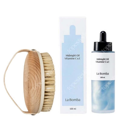 La Bomba Midnight Oil Vitamine C E + Body Brush ZESTAW Olejek do ciała o zapachu Neroli i Wanilii 100 ml + Szczotka do masażu ciała antycellulitowa 1 szt.