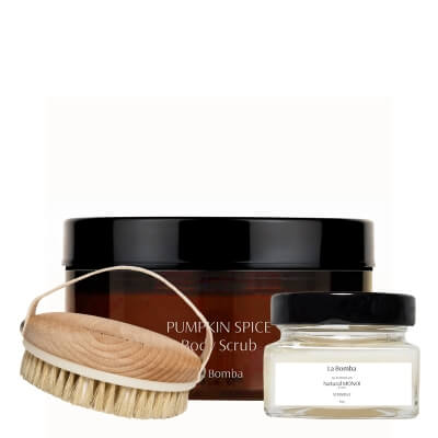 La Bomba Monoi Sculpting Ritual ZESTAW Szczotka do masażu ciała antycellulitowa 1 szt. + Peeling do ciała 230 g + Olej Monoi 90 g