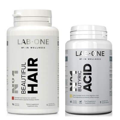 Lab One N°1 Beautiful Hair + N°1 Butyric Acid ZESTAW Suplement diety 90 kaps. + Suplement diety 60 kaps