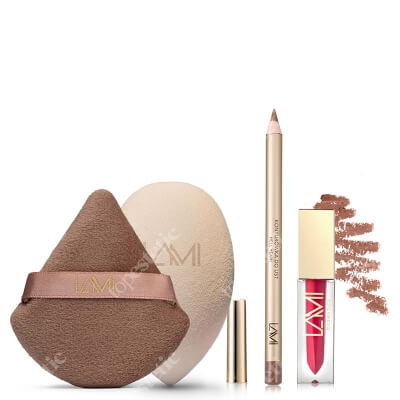 Lami Cosmetics Sassy Set ZESTAW Puszek do pudru 1 szt + Gąbka do makijażu 1 szt. + Konturówka 1,4 g + Pomadka 5 g