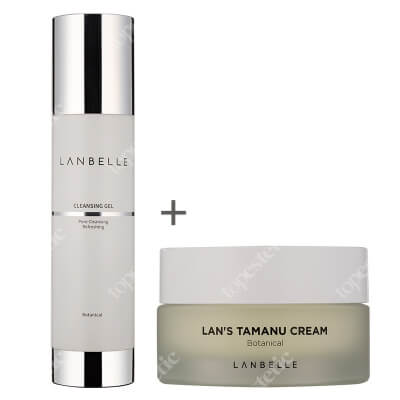 Lanbelle Lans Tamanu Cream + Cleansing Gel ZESTAW Krem kojący 30 ml + Żel do mycia, odświeżający skórę 180 ml