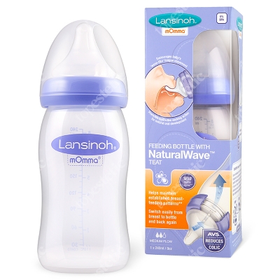 Lansinoh Feeding Bottle With Natural Wave Teat Butelka ze smoczkiem 240 ml