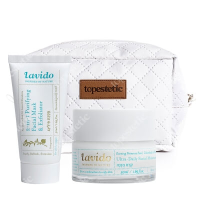 Lavido 2 in 1 Purifying Facial Maska and Exfoliator + Ultra Daily Facial Moisture Cream ZESTAW Maseczka 50 ml + Krem nawilżający 50 ml + Kosmetyczka