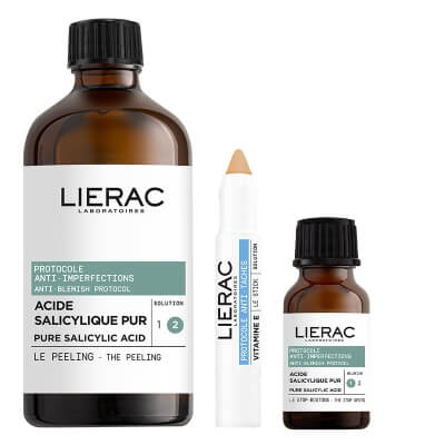 Lierac Anti-Blemish Set ZESTAW Peeling 100 ml + Koncentrat stop wypryskom 15 ml + Koloryzujący Sztyft Fotoochronny z Witaminą E 2,7 g