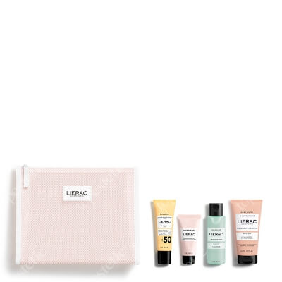 Lierac Beauty To Go ZESTAW Emulsja ochronna SPF 50 25 ml + Krem-żel rozświetlający 15 ml + Woda micelarna 50 ml + Balsam regenerujący 50 ml
