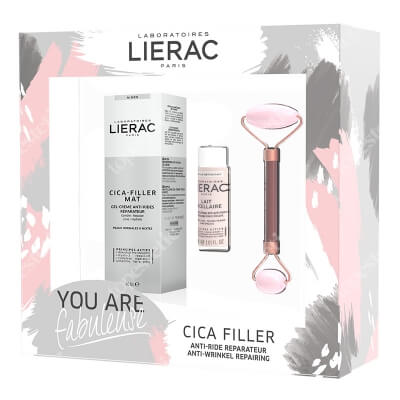 Lierac Cica Filler Set ZESTAW Żel 40 ml + Mleczko micelarne 30 ml + Roller do twarzy z różowego kwarcu