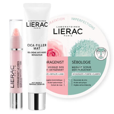 Lierac Face And Lips ZESTAW Maseczka oczyszczająco - rozjaśniająca 2 szt + Żel - krem mat 40 ml + Balsam do ust - Różowy 3 g