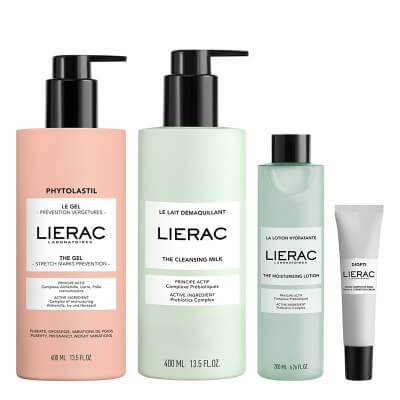 Lierac Favorite Care ZESTAW Mleczko do demakijażu 400 ml + Tonik 200 ml + Krem wypełniający pod oczy 15 ml + Żel zapobiegający rozstępom 400 ml