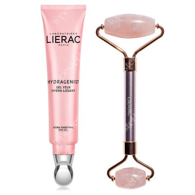 Lierac Hydragenist Eye Gel + Pink Roller ZESTAW Nawilżąjąco wygładzający żel pod oczy 15 ml + Roller z różowego kwarcu 1 szt