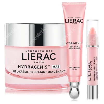 Lierac Hydragenist Ideal Skin ZESTAW Żel krem 50 ml + Żel pod oczy 15 ml + Balsam do ust - Różowy 3 g