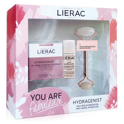 Lierac Hydragenist Set ZESTAW Krem - żel MAT 50 ml + Mleczko micelarne 30 ml + Roller do twarzy z różowego kwarcu