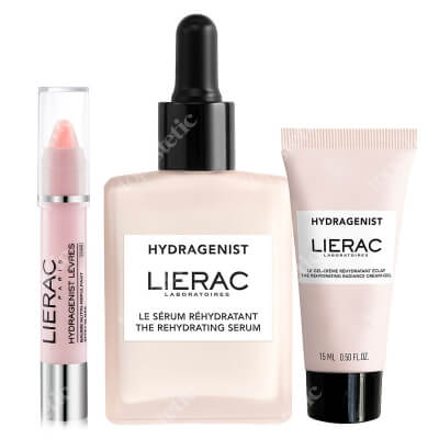 Lierac Hydragenist Set ZESTAW Serum 30 ml + Krem-żel rozświetlający 15 ml + Balsam do ust - Różowy 3 g