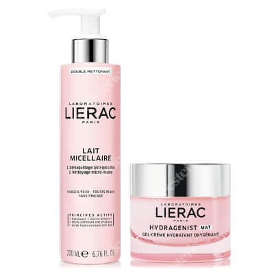 Lierac Make-up Removal Lait + Hydragenist Gel Cream Mat ZESTAW Mleczko micelarne do demakijażu 200 ml + Żel krem 50 ml