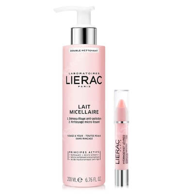 Lierac Make-up Removal Lait + Hydragenist Lips Pink ZESTAW Mleczko micelarne do demakijażu 200 ml + Balsam do ust - Różowy 3 g