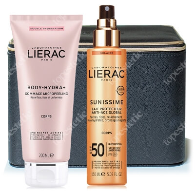 Lierac Micropeeling + Sunissime Body SPF50 + Kuferek ZESTAW Mikropeeling 200 ml + Mleczko ochronne na ciało 150 ml + Kuferek 1 szt