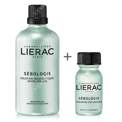 Lierac Sebologie Micro Peeling + Sebologie Stop Boutons ZESTAW Roztwór keratolityczny 100 ml + Dwufazowy punktowy koncentrat - stop wypryskom 15 ml