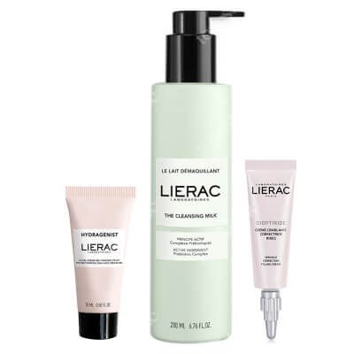 Lierac Smart Care ZESTAW Mleczko do demakijażu 200 ml + Krem korygujący zmarszczki wokół oczu 15 ml + Krem-żel rozświetlający 15 ml