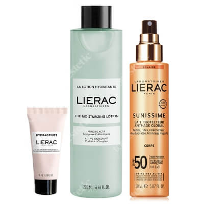 Lierac Suny Skin ZESTAW Mleczko ochronne na ciało 150 ml + Tonik nawilżający 200 ml + Krem-żel rozświetlający 15 ml