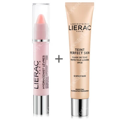 Lierac Teint Perfect Skin + Hydragenist Lips Pink ZESTAW Podkład rozświetlający 02 naturalny 30 ml + Odżywczo wypełniający balsam do ust - Różowy 3 g