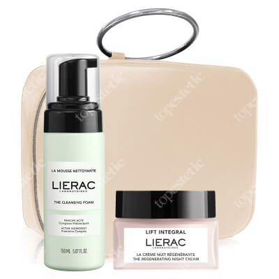 Lierac The Cleansing Foam + The Regenerating Night Cream + Cosmetic Bag ZESTAW Pianka oczyszczająca 150 ml + Regenerujący krem na noc 50 ml + Kosmetyczka 1 szt