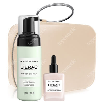 Lierac The Cleansing Foam + The Tightening Serum + Cosmetic Bag ZESTAW Pianka oczyszczająca 150 ml + Serum napinające 30 ml + Kosmetyczka 1 szt