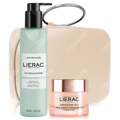 Lierac The Micellar Water + Arkeskin Cream + Cosmetic Bag ZESTAW Woda micelarna 200 ml + Krem na dzień przywracający komfort i równowagę 50 ml + Kosmetyczka 1 szt
