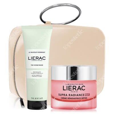 Lierac The Scrub Mask + Supra Radiance Detox + Cosmetic Bag ZESTAW Maska peelingująca 75 ml + Odnawiający krem na noc 50 ml + Kosmetyczka 1 szt