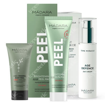 Madara Age Defense Day Cream + Brightening AHA Peel Mask + Mini peeling do ciała GRATIS ZESTAW Krem na dzień 50 ml + Rozjaśniająca maseczka 60 ml + Peeling do ciała 20 ml