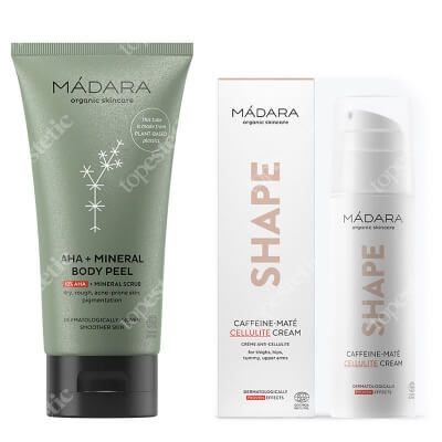 Madara AHA + Mineral Body Peel + Shape Caffeine-Mate Cellulite Cream ZESTAW Peeling do ciała 175 ml + Krem antycellulitowy z kofeiną i yerba mate 150 ml