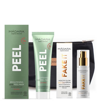 Madara Brightening and Healthy Glow Set ZESTAW Rozjaśniająco-peelingująca maseczka 60 ml + Samoopalające serum do twarzy 30 ml + Kosmetyczka 1 szt