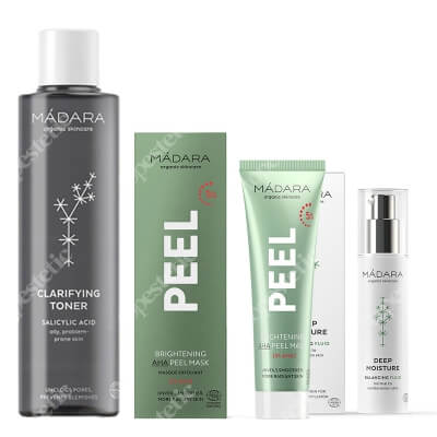 Madara Clarifying Toner + Brightening AHA Peel Mask + Light Deep Moisture Fluid ZESTAW Tonik 200 ml + Maseczka 60 ml + Lekki krem nawilżający 50 ml