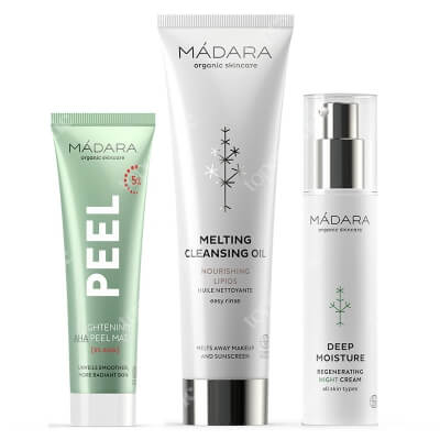 Madara Cleansing and Brightening Set ZESTAW Rozjaśniająco peelingująca maseczka 60 ml + Olejek oczyszczający 100 ml + Regenerujący krem na noc 50 ml