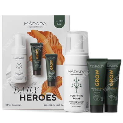 Madara Daily Heroes ZESTAW Kwiatowa pianka oczyszczająca 100 ml + Szampon 25 ml + Odżywka 25 ml