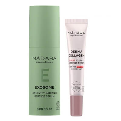 Madara Exosome Longevity + Derma Collagen Night Source ZESTAW Rozświetlające serum peptydowe 30 ml + Krem na noc 15 ml