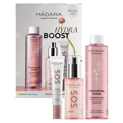 Madara Hydra Boost Trio ZESTAW Tonik kojący 200 ml + Krem nawilżający 15 ml + Różany żel intensywnie nawilżający 75 ml