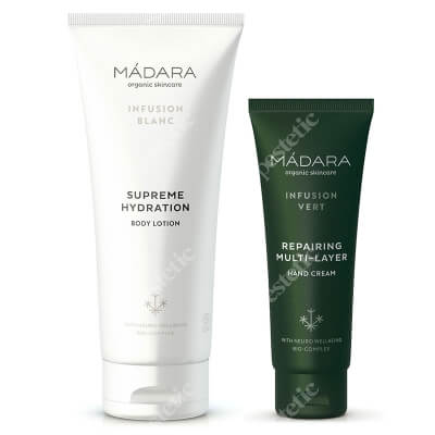 Madara Infusion Blanc Body Lotion + Infusion Vert Hand Cream ZESTAW Balsam do ciała 200 ml + Wielowarstwowy krem do rąk 75 ml