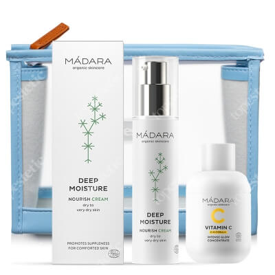 Madara Intense Glow Concentrate + Deep Moisture  ZESTAW Koncentrat rozjaśniający z witaminą C 30 ml + Krem odżywczy 50 ml + Kosmetyczka 1 szt