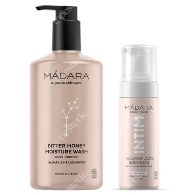 Madara Intim Hyaluron-Lactic Intim Wash + Bitter Honey Moisture Wash ZESTAW Pianka do higieny intymnej 150 ml + Nawilżający żel pod prysznic 500 ml