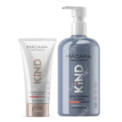 Madara Kind Gentle Wash + Kind Hydra Lotion ZESTAW Płyn do mycia dla niemowląt i dzieci 390 ml + Balsam nawilżający dla niemowląt i dzieci 175 ml