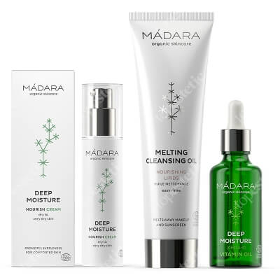 Madara Melting Cleasing Oil + Deep Moisture Oil + Deep Moisture Cream ZESTAW Olejek oczyszczający 100 ml + Olejek witaminowy 50 ml + Krem odżywczy 50 ml