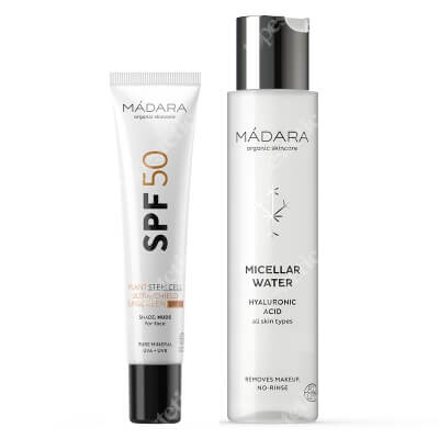 Madara Micellar Hyaluronic Water + Ultra Shield Face Sunscreen SPF 50 ZESTAW Organiczna woda z kwasem hialuronowym 100 ml + Krem z filtrem 40 ml
