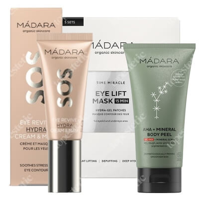 Madara Sos Eye Care Set + Mini peeling do ciała GRATIS ZESTAW Maska płatki hydra żelowe pod oczy 5 par + Krem maska pod oczy 20 ml + Peeling do ciała 20 ml