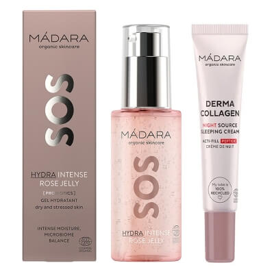 Madara SOS Hydra Intense Rose Jelly + Derma Collagen Night Source ZESTAW Różany żel intensywnie nawilżający 75 ml + Krem na noc 15 ml