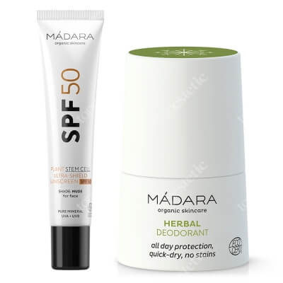 Madara Ultra Shield Face Sunscreen SPF 50 + Herbal Deodorant ZESTAW Krem z filtrem 40 ml + Ziołowy dezodorant 50 ml