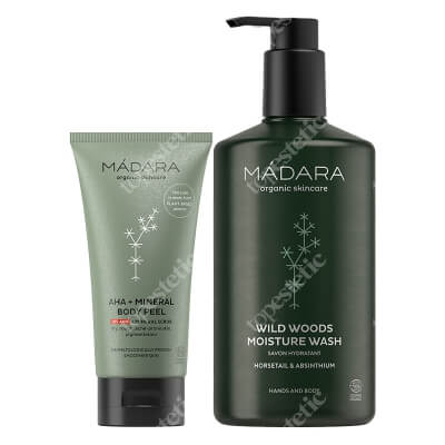 Madara Wild Woods Moisture Wash + AHA + Mineral Body Peel ZESTAW Żel pod prysznic 500 ml + Peeling do ciała 175 ml