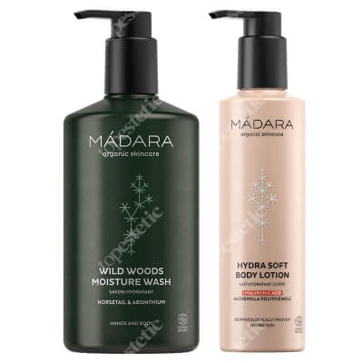 Madara Wild Woods Moisture Wash + Hydra Soft Body Lotion ZESTAW Nawilżający żel pod prysznic 500 ml + Balsam z kwasem hialuronowym 250 ml