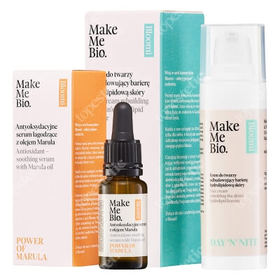 Make Me Bio Kompleksowe Nawilżenie ZESTAW Antyoksydacyjne serum łagodzące z olejem Marula 15 ml + Krem do twarzy odbudowujący barierę hydrolipidową skóry 30 ml